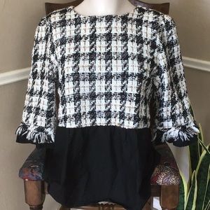 Huge SALE Plaid Wool Crew Keyhole Back 3/4 Sleeve